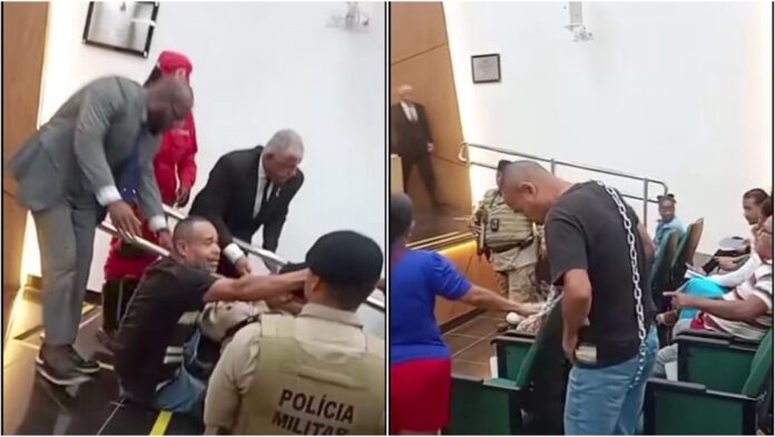 São Francisco do Conde Homem tenta se acorrentar no corrimão durante a sessão